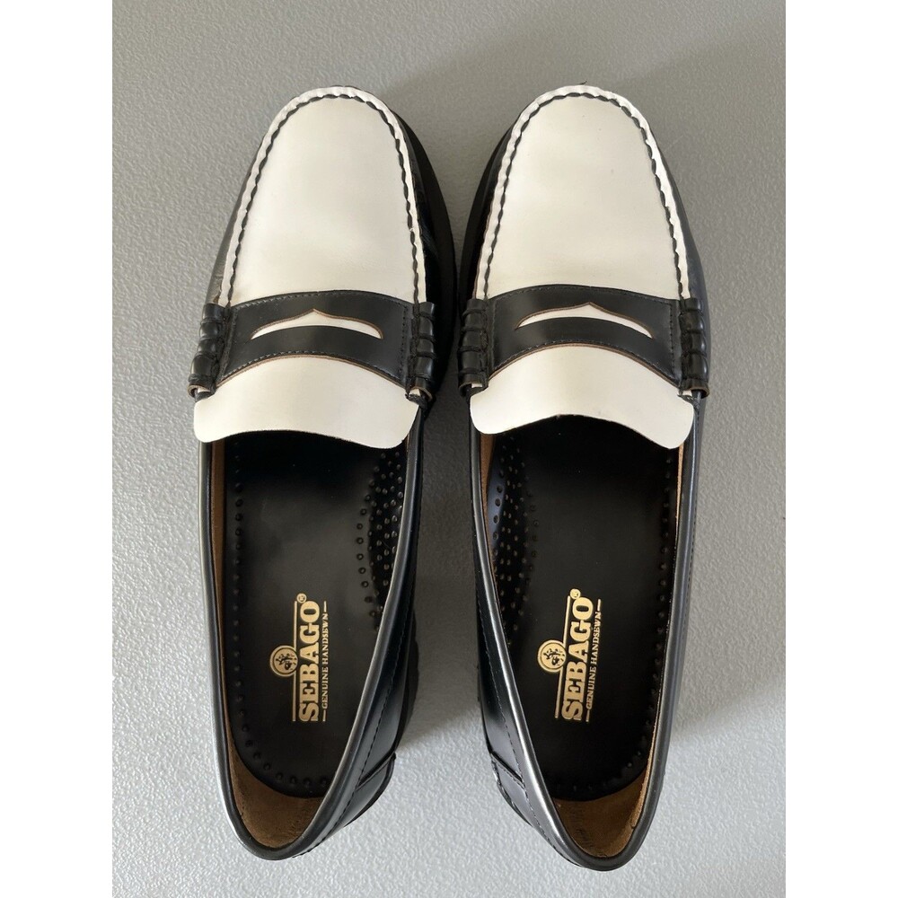 Sebago Classic Dan Leather Penny Loafers Mens Sz 9 Black White Quiet Luxury - Picture 3 of 14